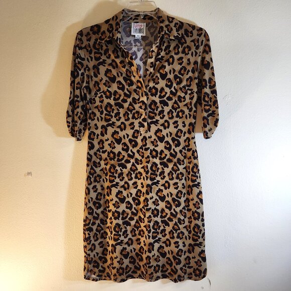 Tan/Browns Very Vollbrach SS Leopard Print Shirt Dress XS - Picture 14 of 15